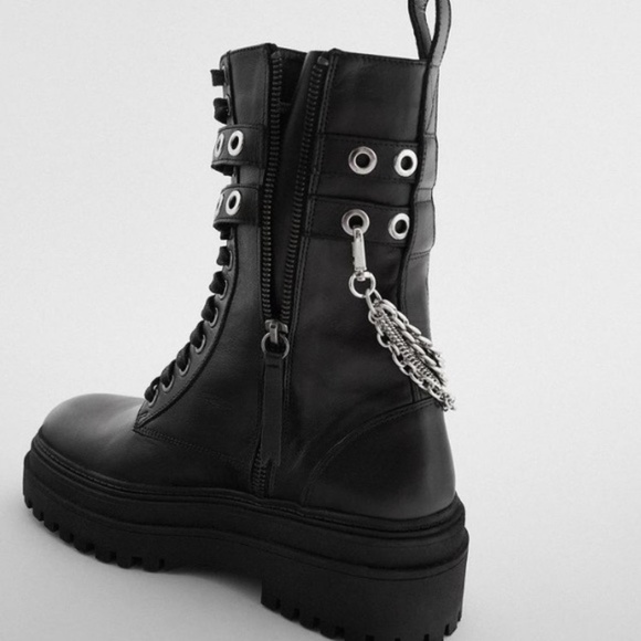 ZARA LOW HEEL LACED LEATHER ANKLE BOOTS NWT - Picture 4 of 9